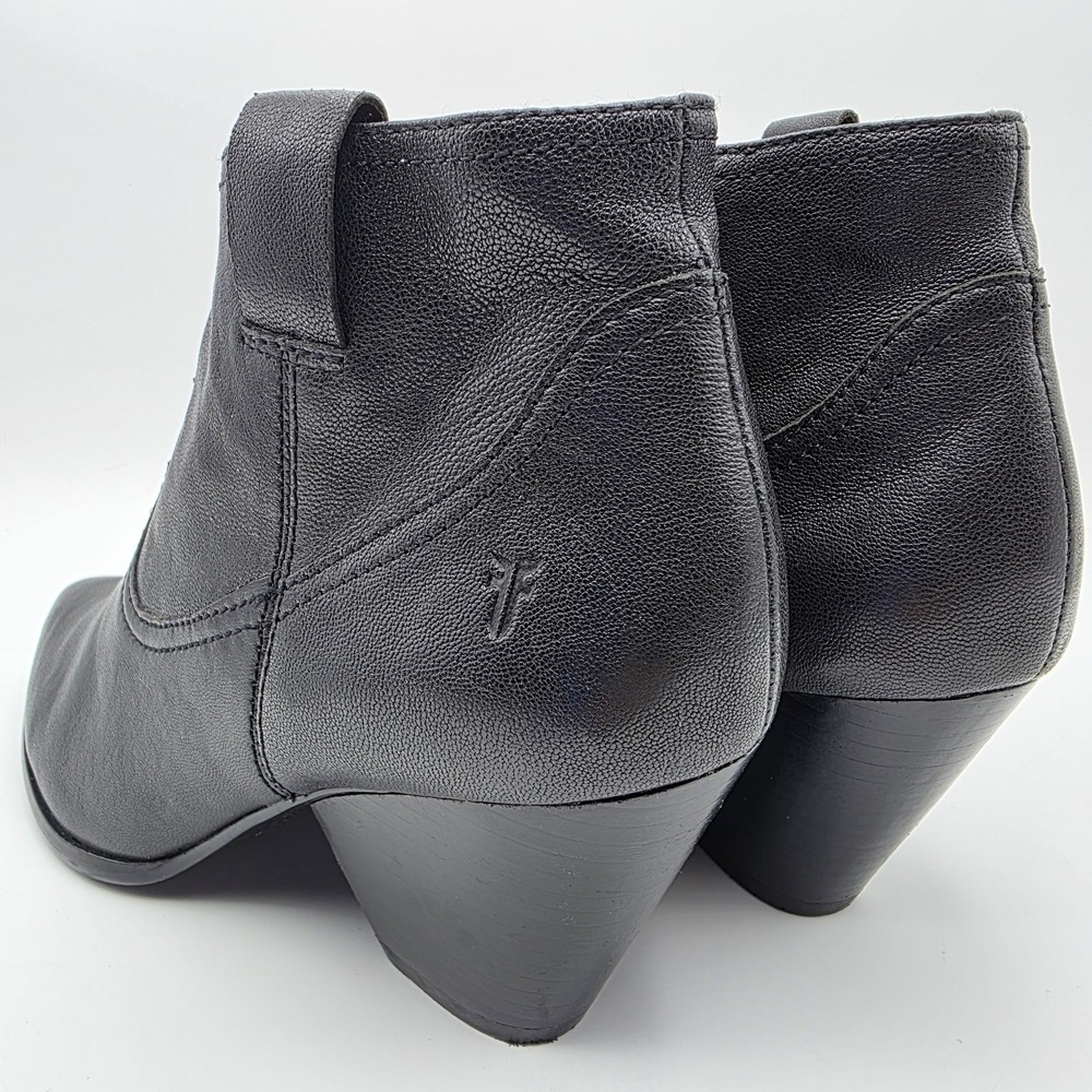 FRYE REINA Ankle Booties 7.5 Black Side Zip Cowboy Boots Heel Leather Western - Picture 4 of 10